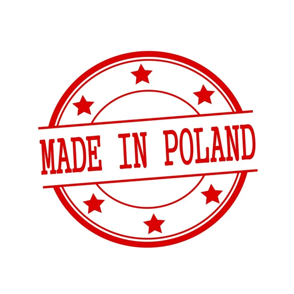 Made in Poland red stamp text on red circle on a white background and star