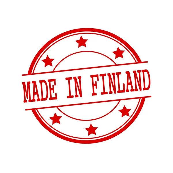Hecho en Finlandia texto de sello rojo en círculo rojo sobre un fondo blanco y estrella —  Fotos de Stock