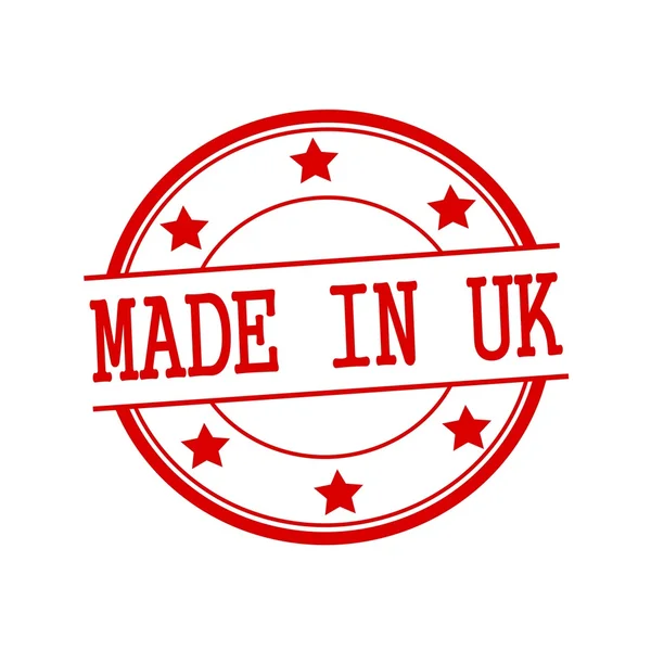 Feito no Reino Unido texto carimbo vermelho no círculo vermelho em um fundo branco e estrela — Fotografia de Stock