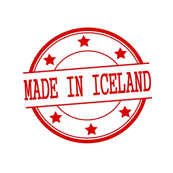 Hecho en Islandia texto de sello rojo en círculo rojo sobre un fondo blanco y estrella —  Fotos de Stock