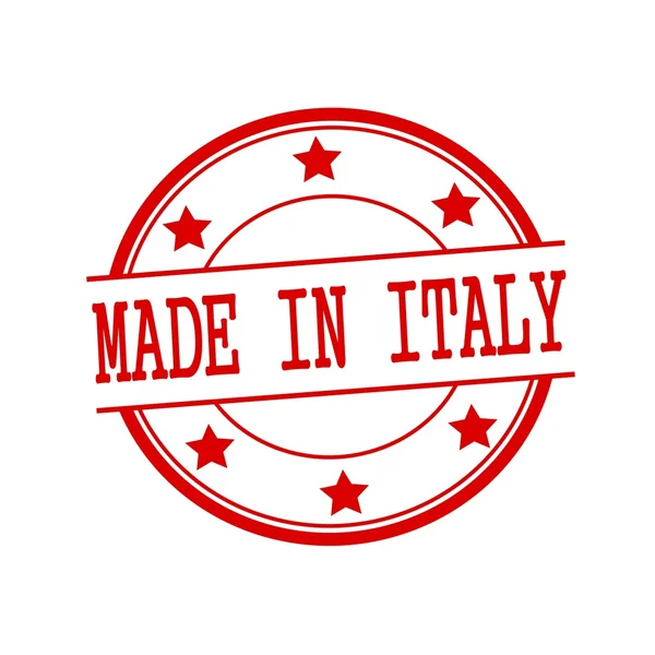 Made in Italy red stamp text on red circle on a white background and star — 图库照片
