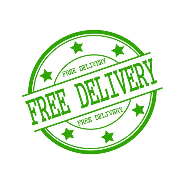 Free delivery green stamp text on green circle on a white background and star — ストック写真