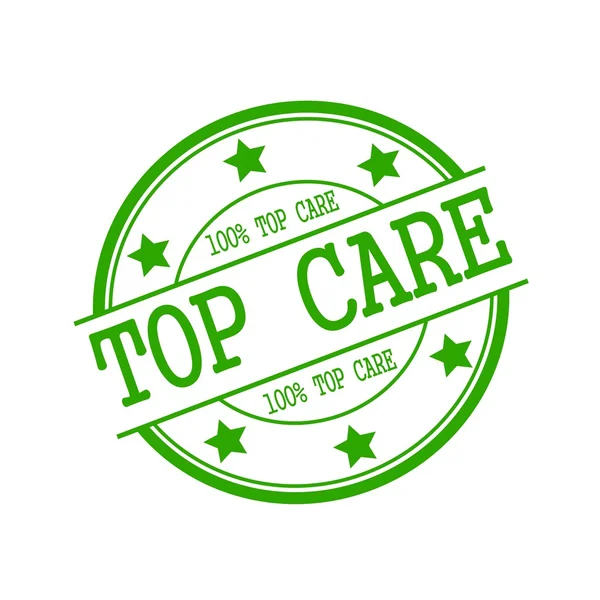 Top Care Stempel Text auf grünem Kreis auf weißem Hintergrund und Stern — Stockfoto