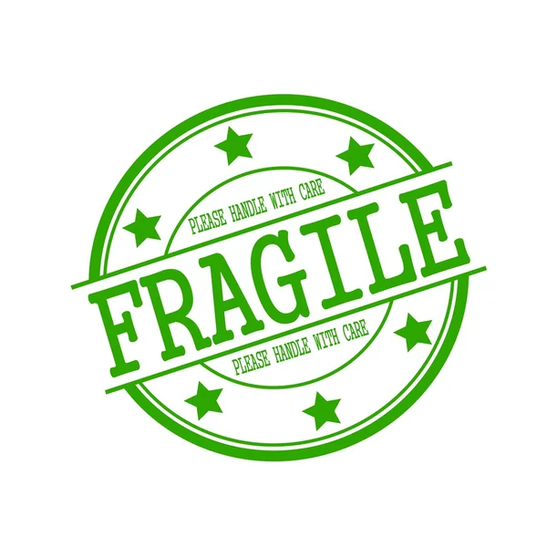 Texto frágil carimbo no círculo verde em um fundo branco e estrela — Fotografia de Stock