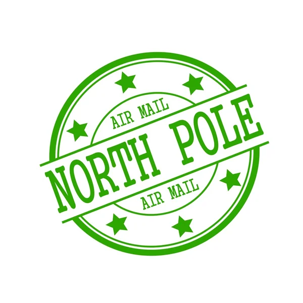 North Pole Air Mail stamp text on green circle on a white background and star