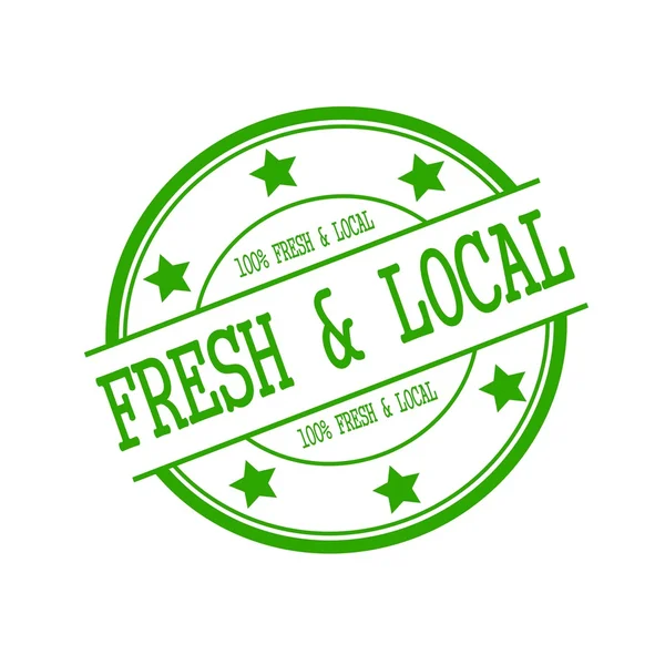 Fresh and Local stamp text on green circle on a white background and star