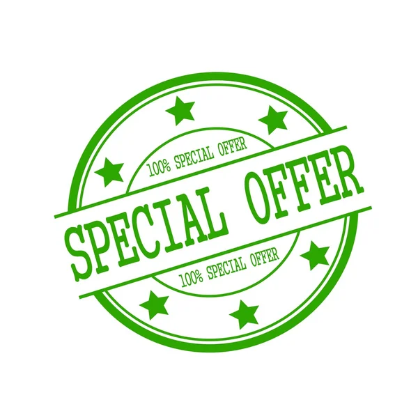 Special Offer stamp text on green circle on a white background and star — Stock Photo, Image