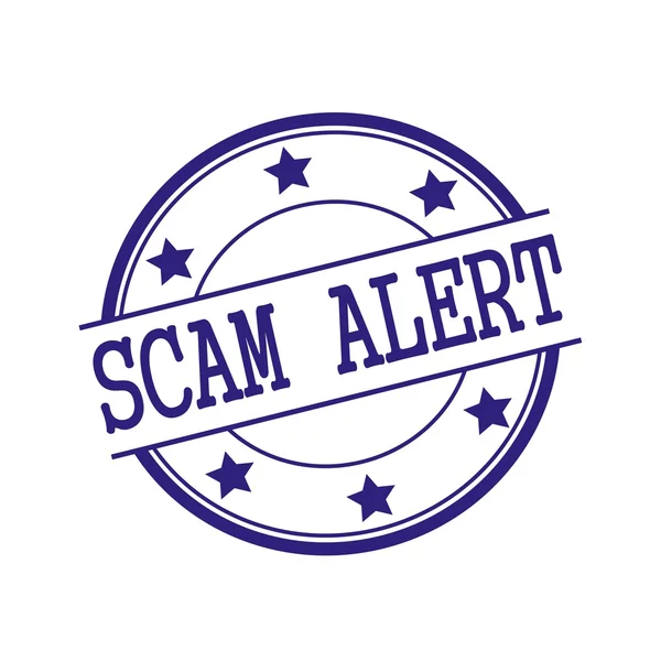 SCAM alert Blue-Black stamp text on Blue-Black circle on a white background and star — Stock Photo, Image