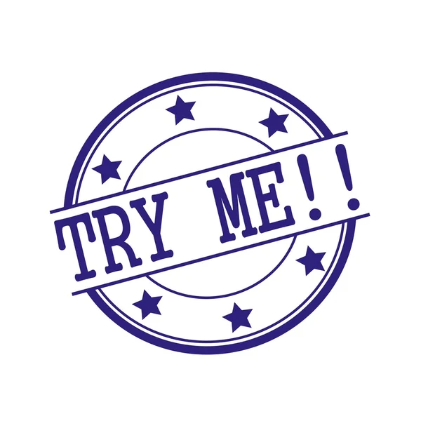 Try me Blue-Black stamp text on Blue-Black circle on a white background and star — Stok fotoğraf