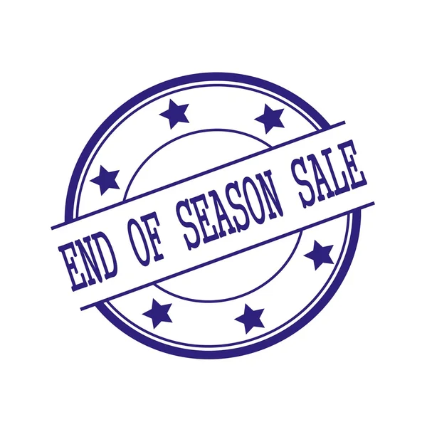 End of season sale Blue-Black stamp text on Blue-Black circle on a white background and star — ストック写真