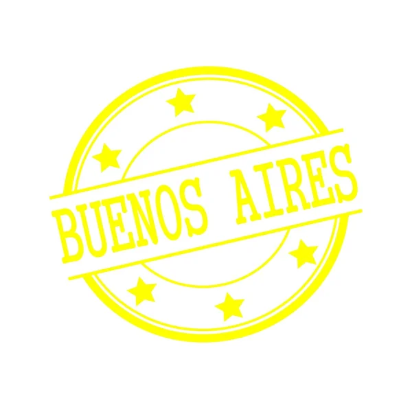 BUENOS AIRES texte timbre jaune sur cercle jaune sur fond blanc et étoile — Photo