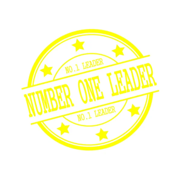 Numéro un leader jaune timbre texte sur cercle jaune sur fond blanc et étoile — Photo
