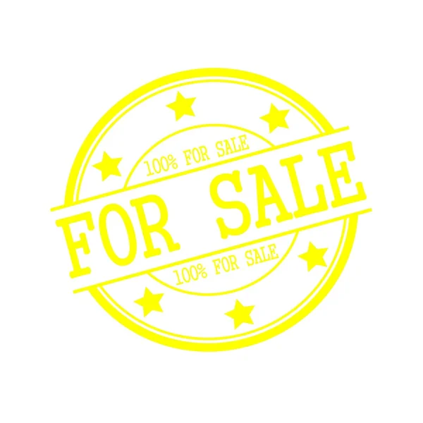 For sale yellow stamp text on yellow circle on a white background and star — Stok fotoğraf