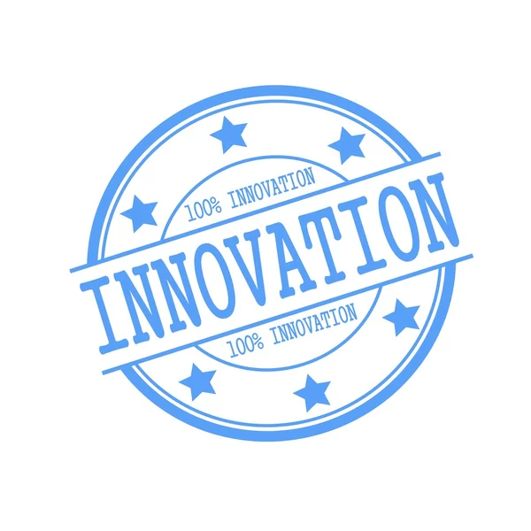 Innovation blue stamp text on blue circle on a white background and star — Stockfoto