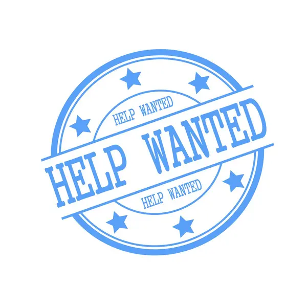 Help Wanted blue stamp text on blue circle on a white background and star — Stock Photo, Image