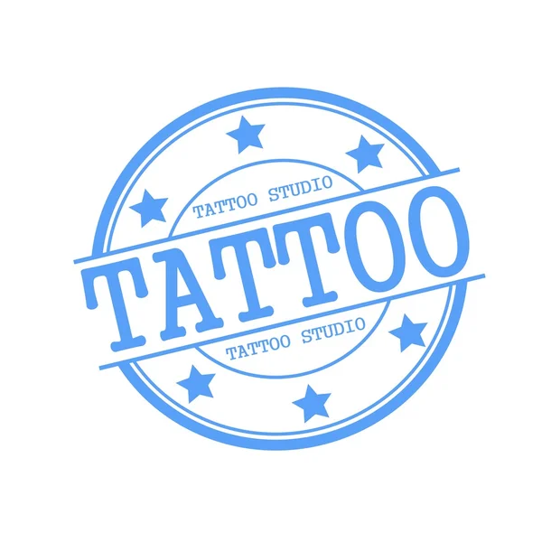 Tattoo Studio blue stamp text on blue circle on a white background and star — ストック写真