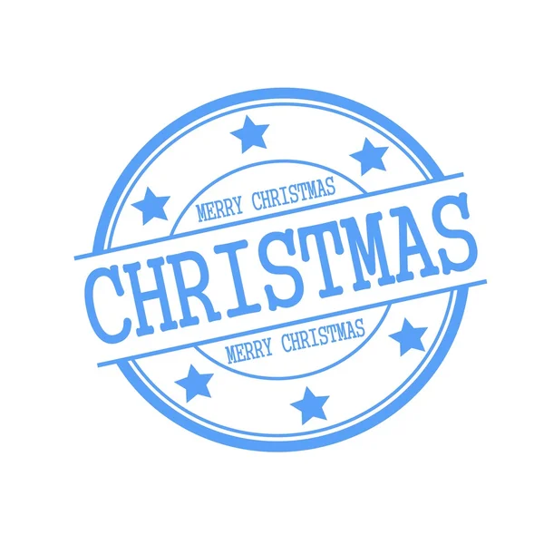 Christmas blue stamp text on blue circle on a white background and star — Stock Photo, Image