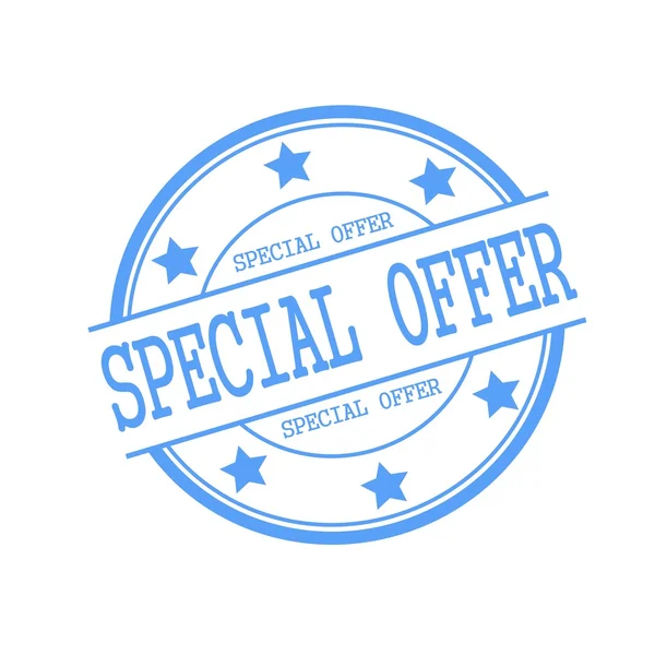 Special offer blue stamp text on blue circle on a white background and star — Stock Photo, Image