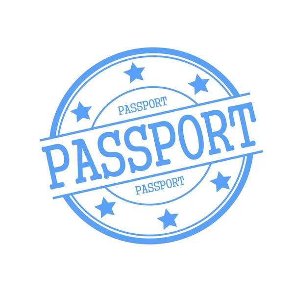 Passeport texte timbre bleu sur cercle bleu sur fond blanc et étoile — Photo