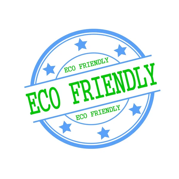 Eco amigável texto selo verde no círculo azul em um fundo branco e estrela — Fotografia de Stock