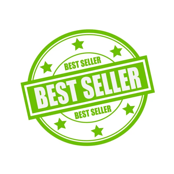 Best seller white stamp text on circle on green background and star — Stock Photo, Image