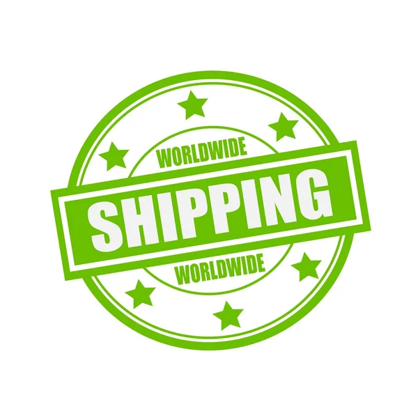 Worldwide shipping white stamp text on circle on green background and star — Stock Photo, Image