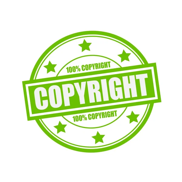 Hvit tekst med copyright-stempel på sirkel på grønn bakgrunn og stjerne – stockfoto