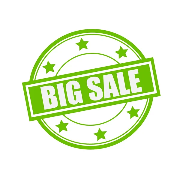 Big sale white stamp text on circle on green background and star — Stock Photo, Image
