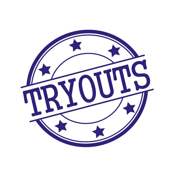 Tryouts Blue-Black stamp text on Blue-Black circle on a white background and star Stockfoto