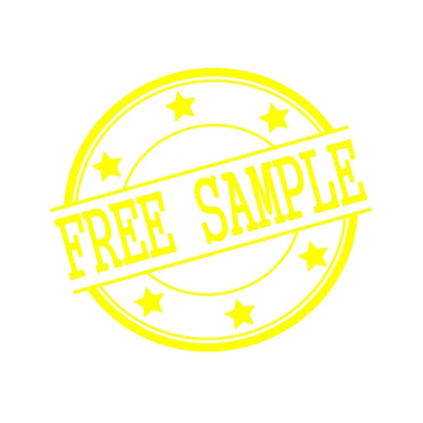 Free sample yellow stamp text on yellow circle on a white background and star Stockafbeelding