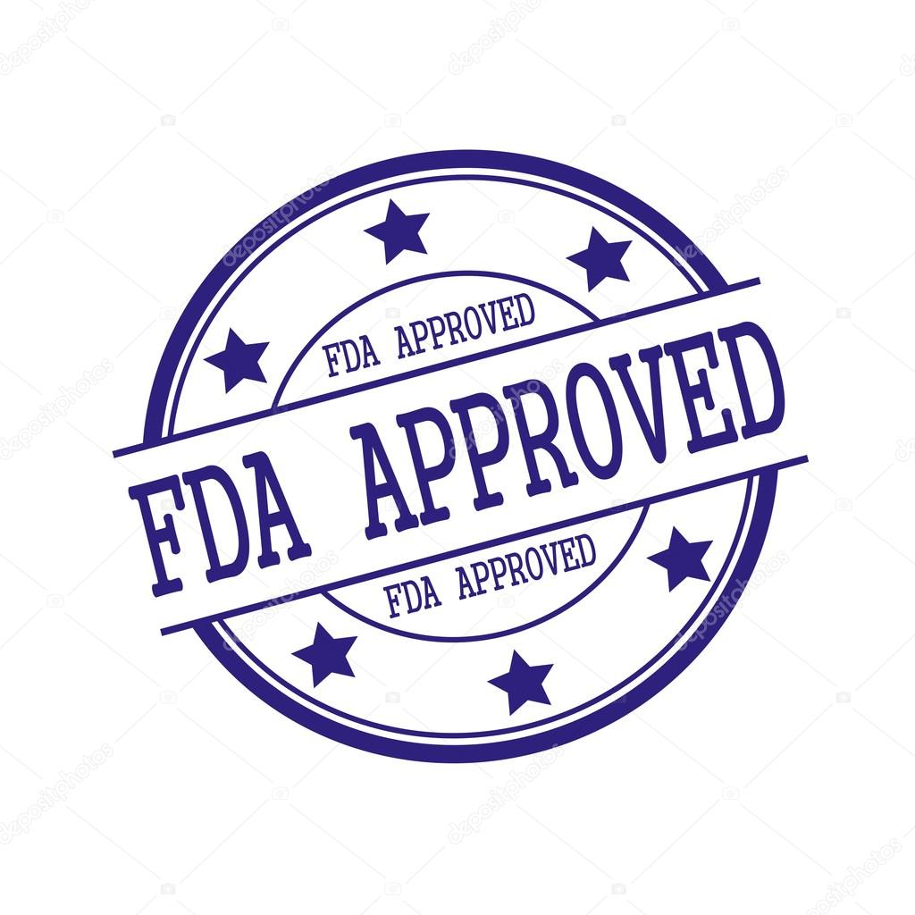 FDA Approved Blue-Black stamp text on Blue-Black circle on a white background and star
