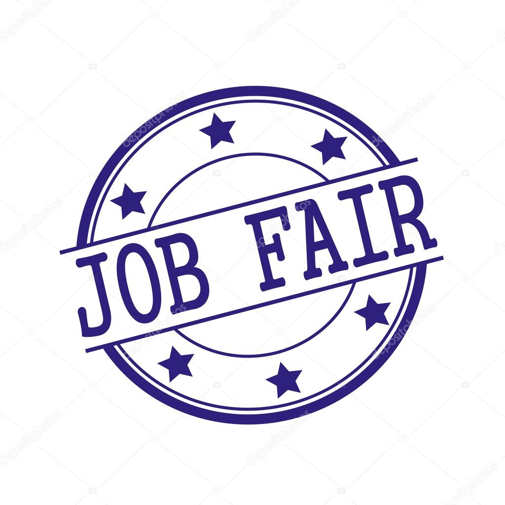 Job Fair Blue-Black stamp text on Blue-Black circle on a white background and star