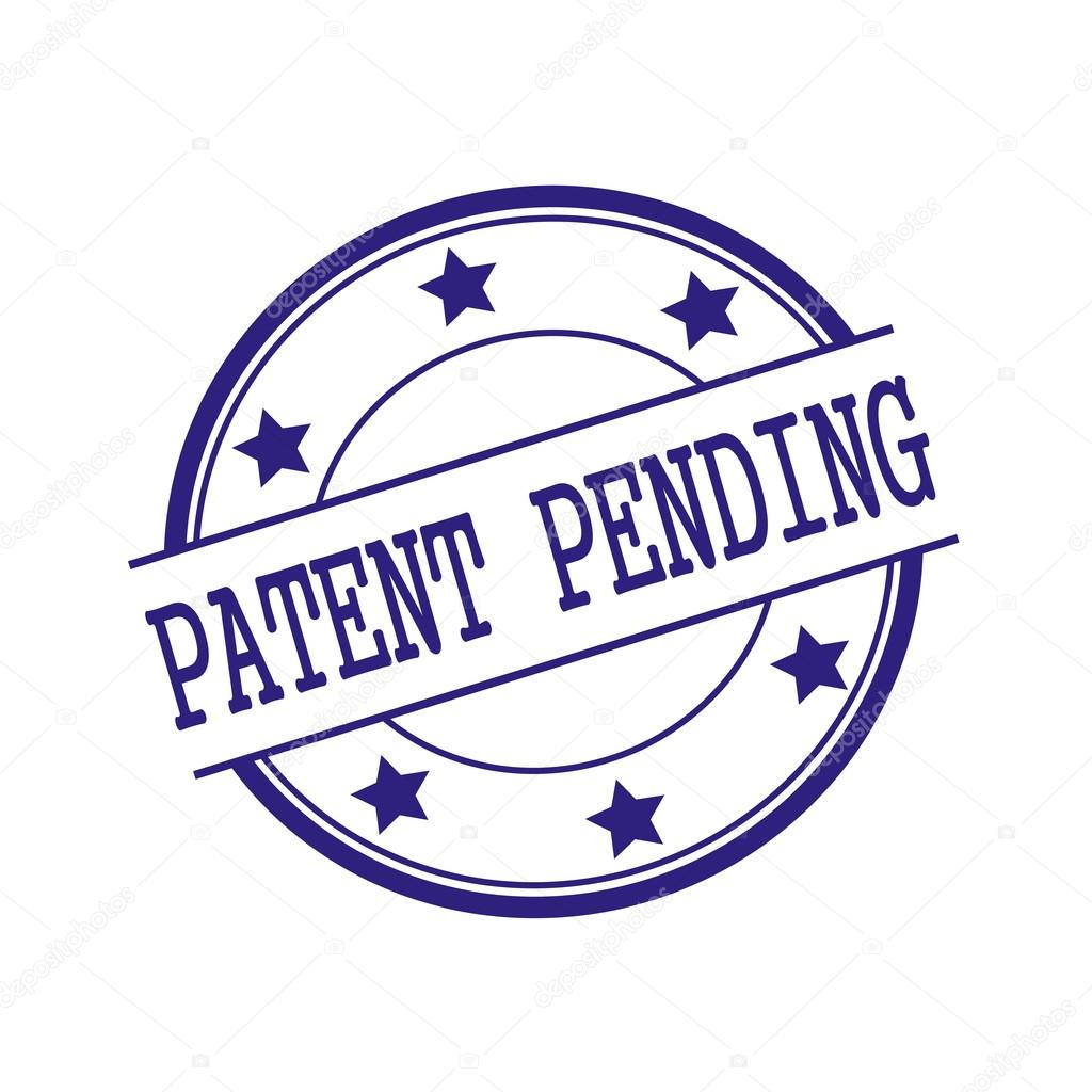 PATENT PENDING Blue-Black stamp text on Blue-Black circle on a white background and star