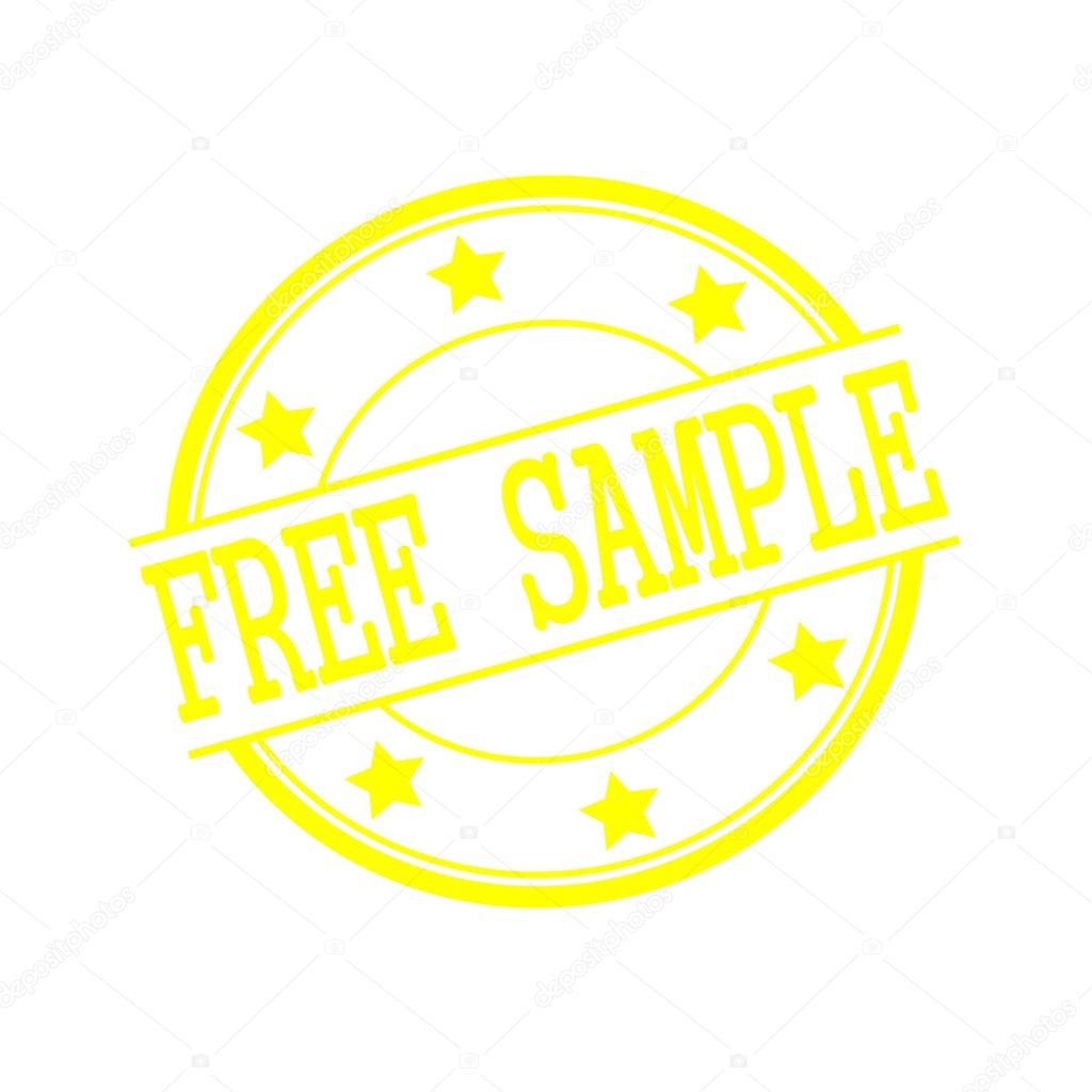 Free sample yellow stamp text on yellow circle on a white background and star