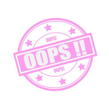 Oops pembe bir arka plan ve yıldız çemberin üzerinde damga metni beyaz