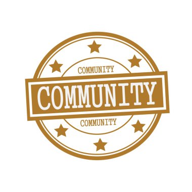 Topluluk beyaz damga metni daire kahverengi zemin ve yıldız