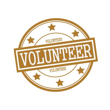 Beyaz damga metni kahverengi zemin ve yıldız çemberin üzerinde gönüllü