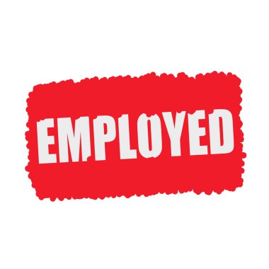 İstihdam beyaz damga metni üzerinde kan kırmızı arka plan damla