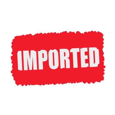 İthal beyaz damga metni üzerinde kan kırmızı arka plan damla