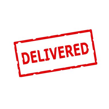 Dikdörtgen beyaz zemin üzerine kırmızı damga metni teslim