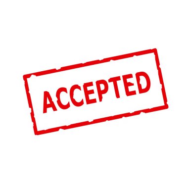 Dikdörtgen beyaz zemin üzerine kırmızı damga metni kabul