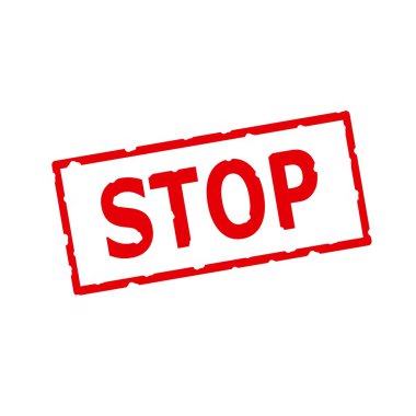 Dikdörtgen beyaz zemin üzerine kırmızı damga metni kes