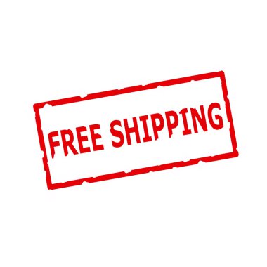 Dikdörtgen beyaz zemin üzerine kırmızı damga metni kargo ücretsiz