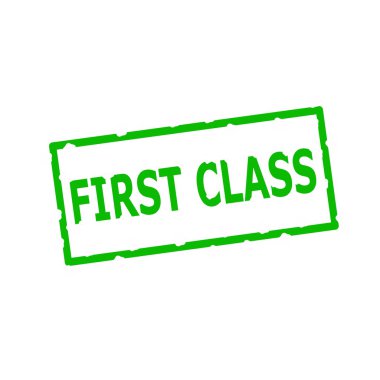 Birinci sınıf yeşil damga metni dikdörtgen beyaz zemin üzerine