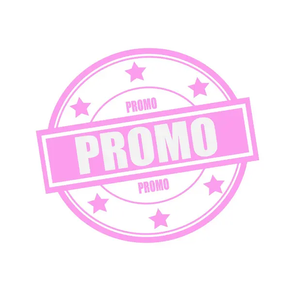 Promo σφραγίδα λευκό κείμενο σε κύκλο στο ροζ φόντο και αστέρι — Φωτογραφία Αρχείου