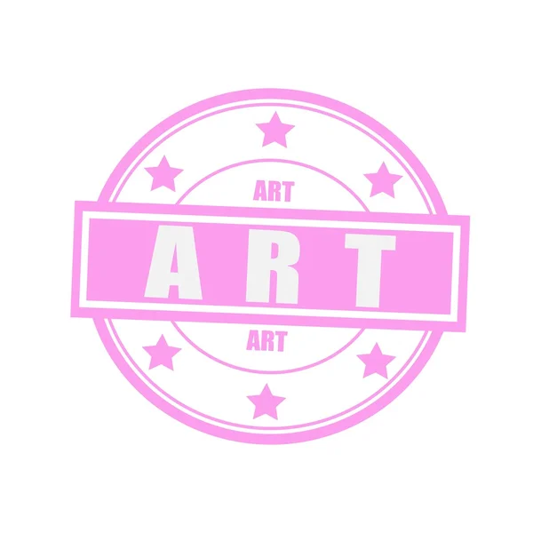 ART white stamp text on circle on pink background and star — Stock Photo, Image