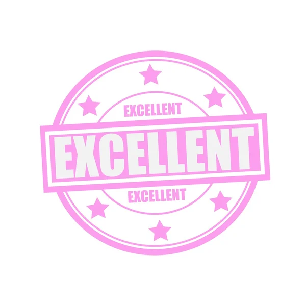 EXCELLENT white stamp text on circle on pink background and star — Stock Photo, Image