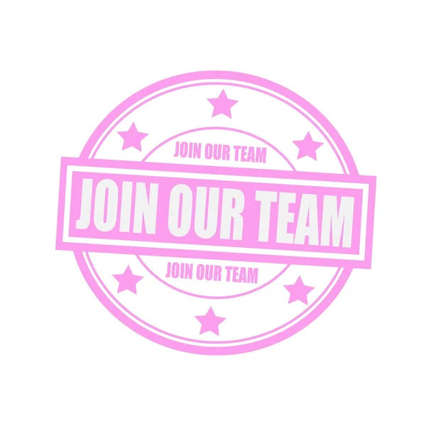 Bizim takım beyaz damga metni daire pembe bir arka plan ve yıldız katılmak