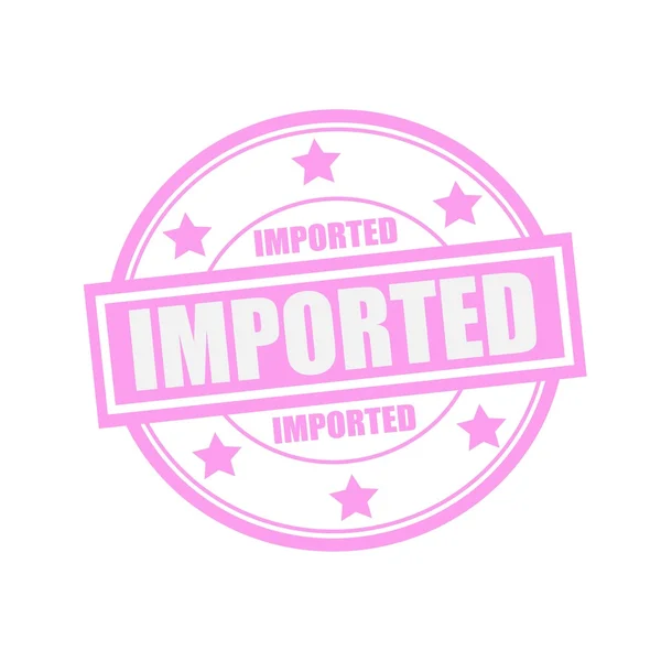 Imported white stamp text on circle on pink background and star — Stock Photo, Image