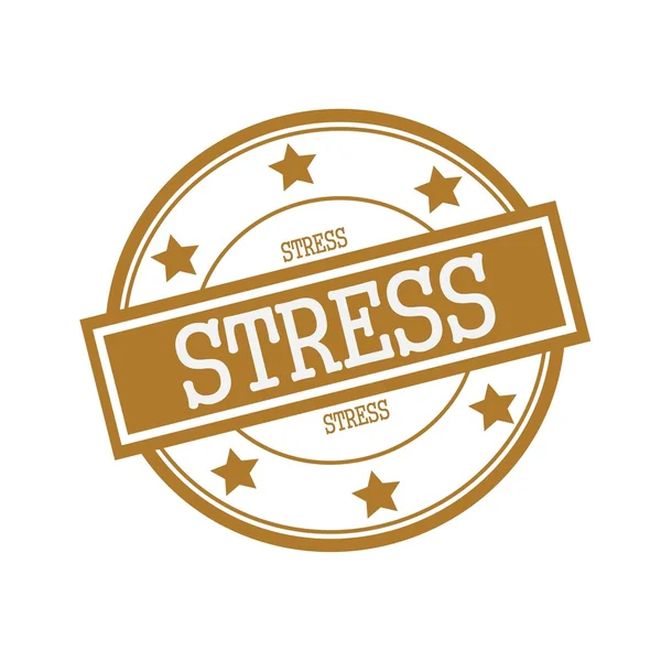 Stress witte stempel tekst op cirkel op bruine achtergrond en ster — Stockfoto